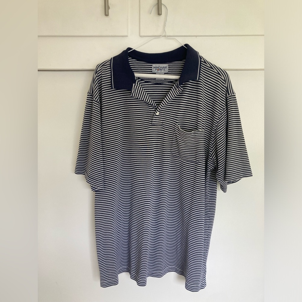 Vintage Windham Pointe Polo - Size L - Navy and White Stripe